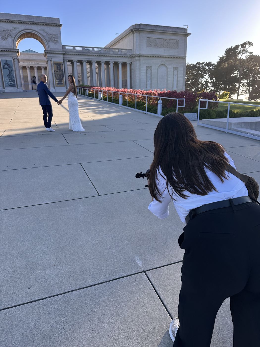 Brenda photographing a couple at the Legion of Honor in San Francisco